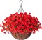 Artificial Faux Hanging Flowers Plants Baskets for Outdoors Outside Spring Decoration, Fake Silk Red Morning Glory UV Resistant Look Real for Front Door Porch Patio Balcony Yard Garden Home